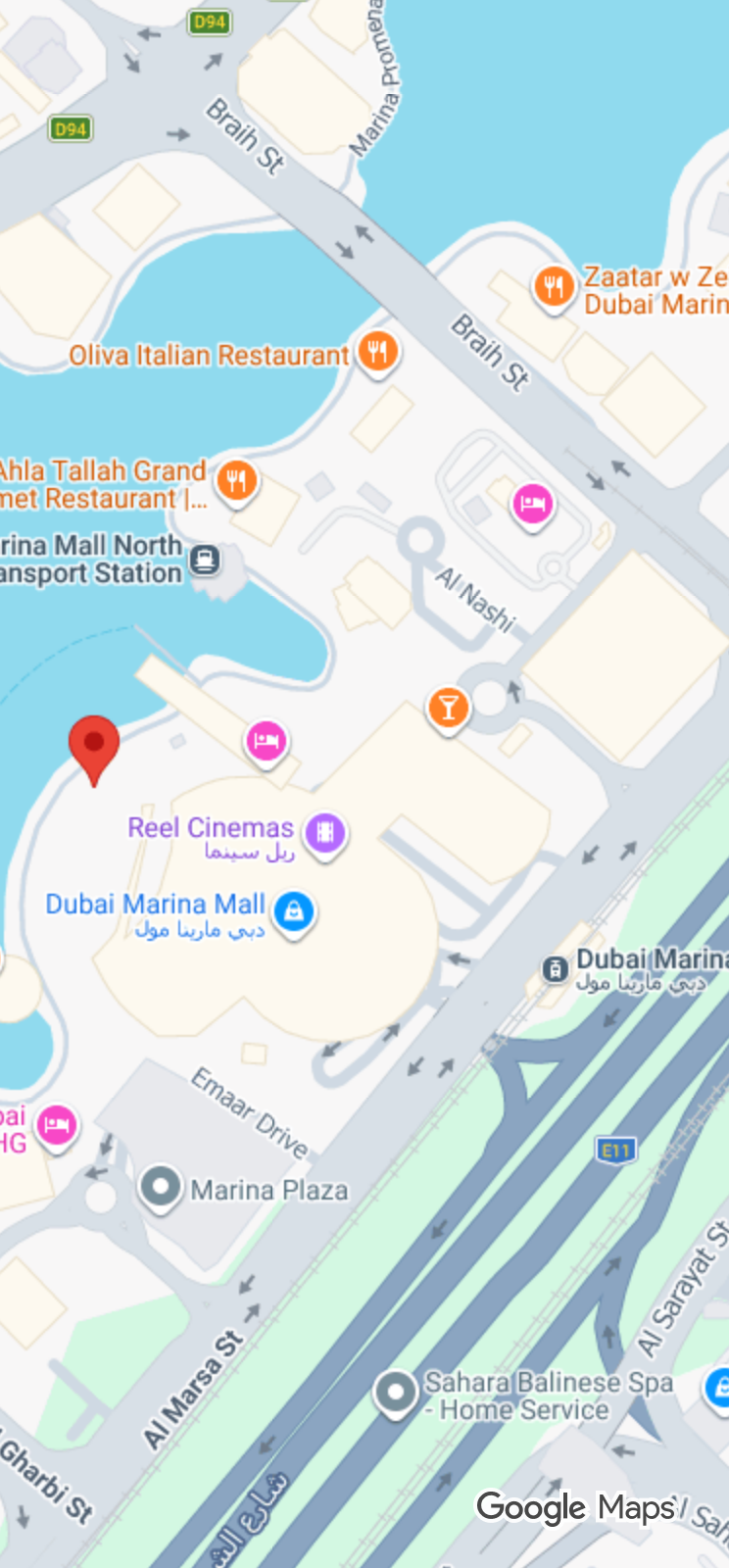 Google Maps on the trusted contact’s phone: the member’s live location pin in Dubai Marina